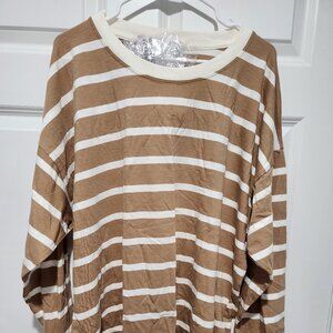 NWT - J Crew Long Sleeve Striped Tee - Camel/Ivory - Size 2x